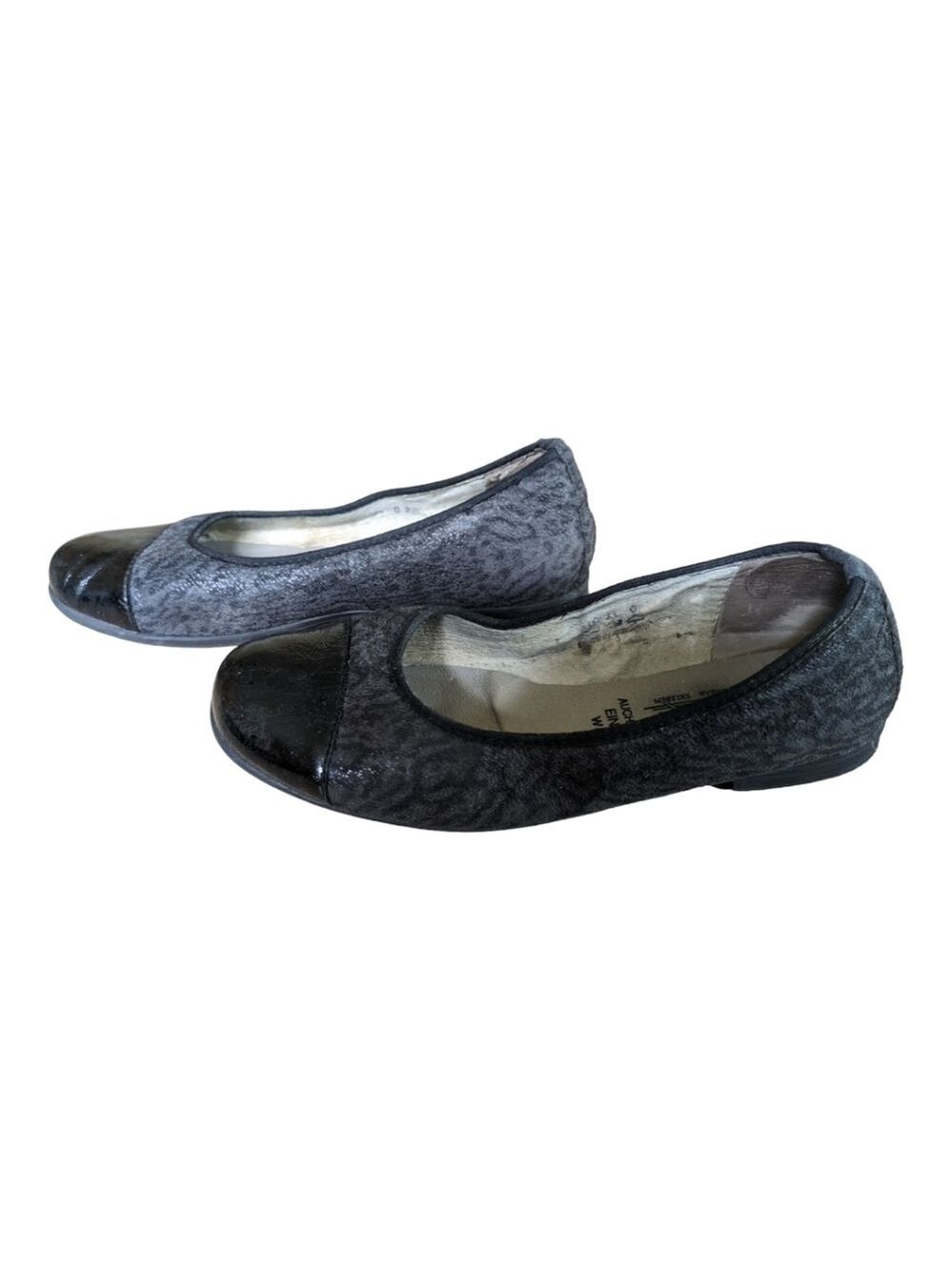 WALDLAUFER WOMEN’S HAMIKI Ballet Flats Gray Black Leopard Print US 9.5 Cap Toe